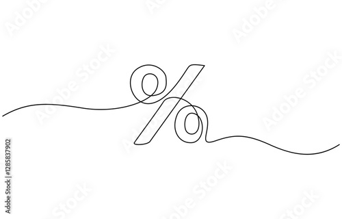Continuous line drawing of a percent sign vector illustration, Linear percent icon isolated, One continuous line drawing of a percent sign, linear percent icon isolated.
