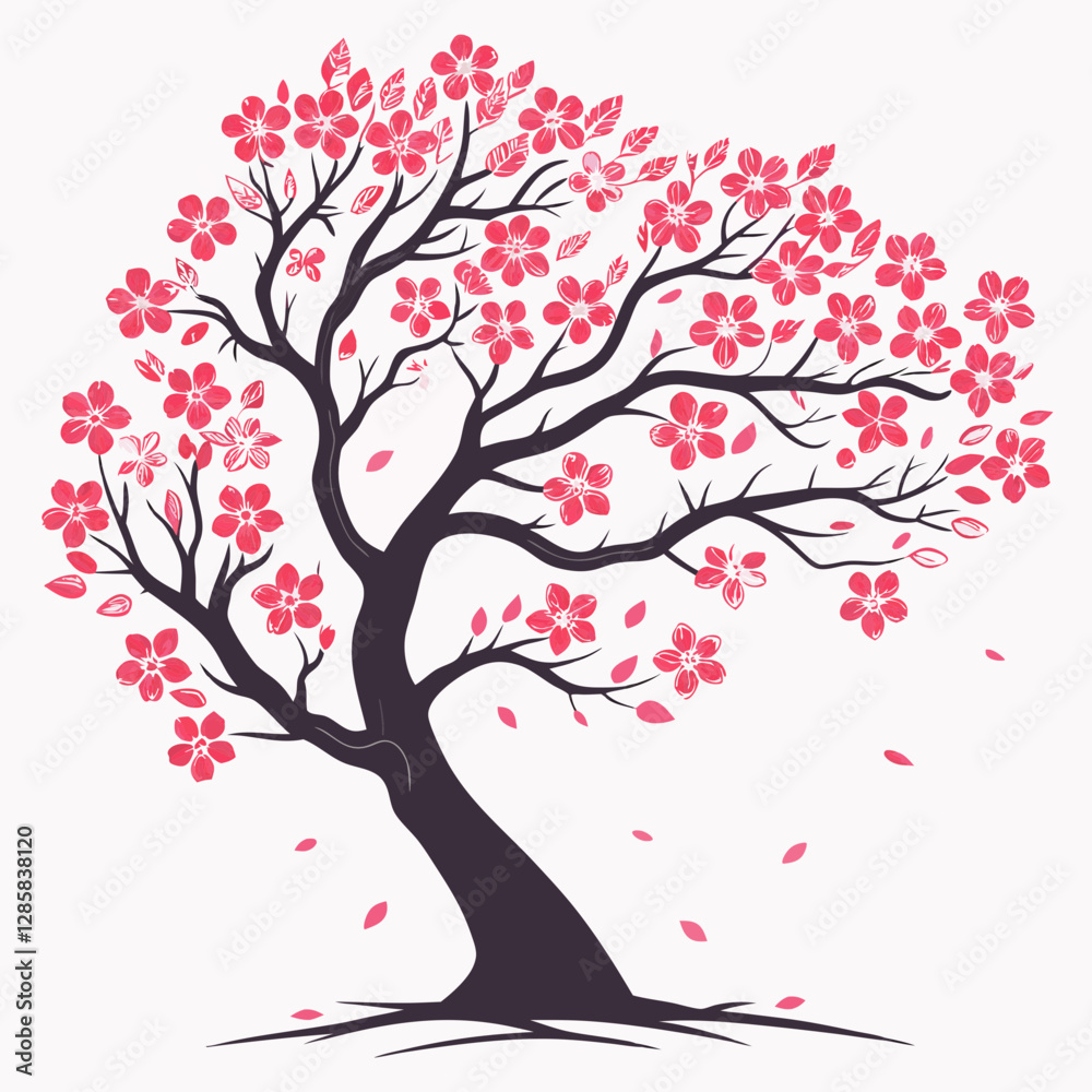 Fototapeta premium Cherry tree silhouette vector illustration