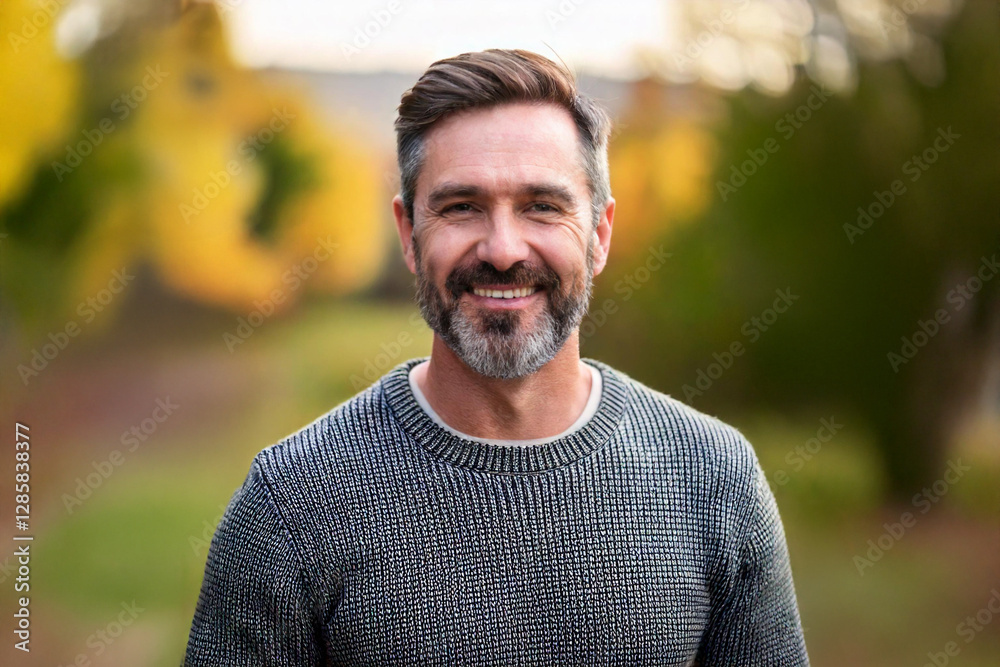 portrait of a cheerful middle aged man outdoors