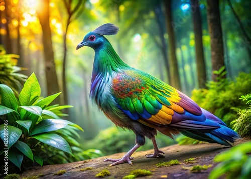Elegant Peacock Dove Walking in Lush Green Foliage - Stock Photo