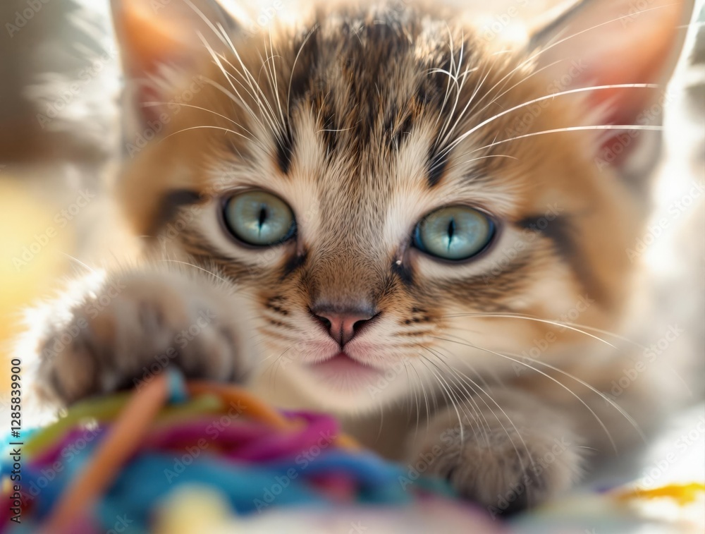 A close-up of a playful kitten with striking eyes, celebrating International Cat Day A close-up of a playful kitten with striking eyes, celebrating International Cat Day