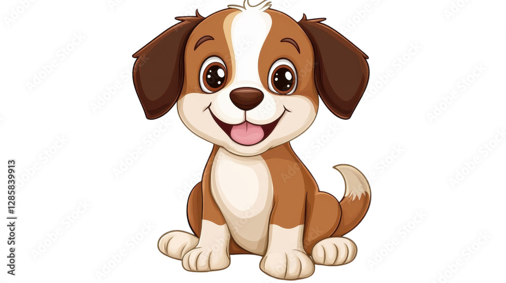 Cute cartoon puppy with a joyful expression and brown and white fur Cute cartoon puppy with a joyful expression and brown and white fur