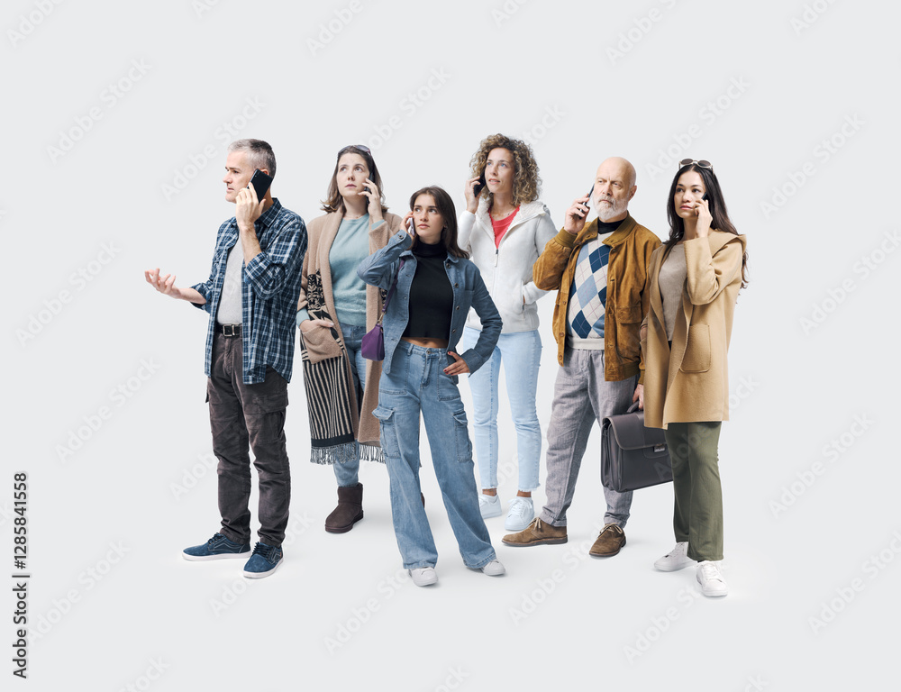 Woman standing and having a phone call Woman standing and having a phone call