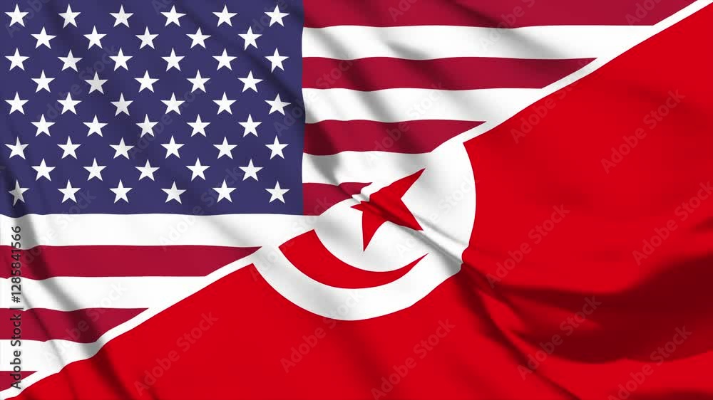 United waving flag animation of the United States and Tunisia