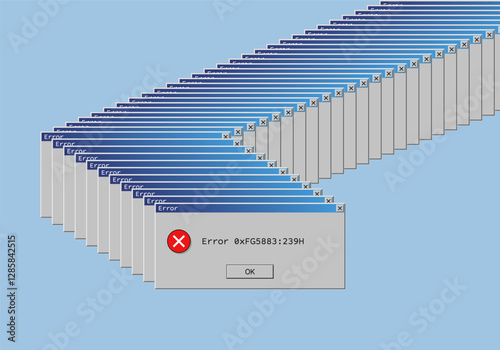 Operating system error warning. Retro user interface window. System information message. Vector Illustration.