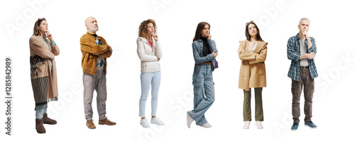 A Group of people standing and looking forward,