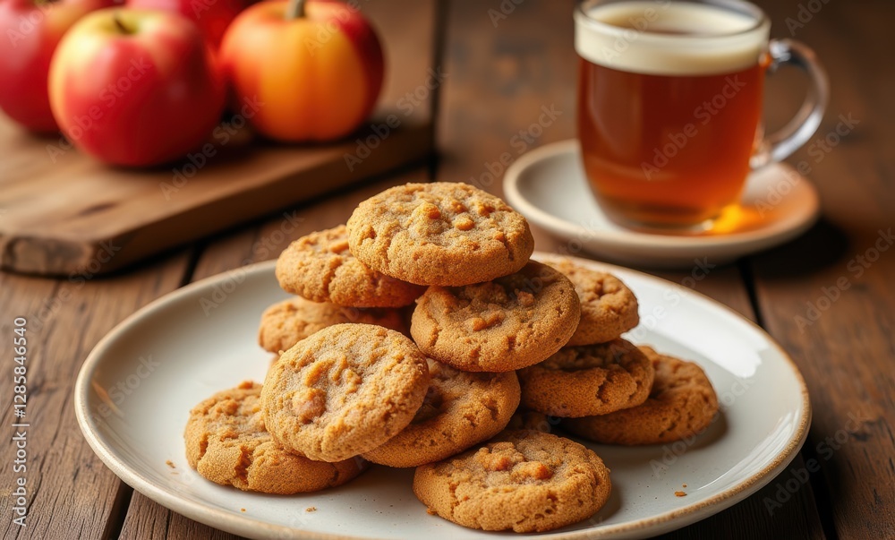 Delicious cookies with apples and tea Delicious cookies with apples and tea