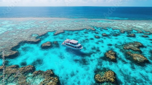 Aerial View of a Boat on the Great Barrier Reef