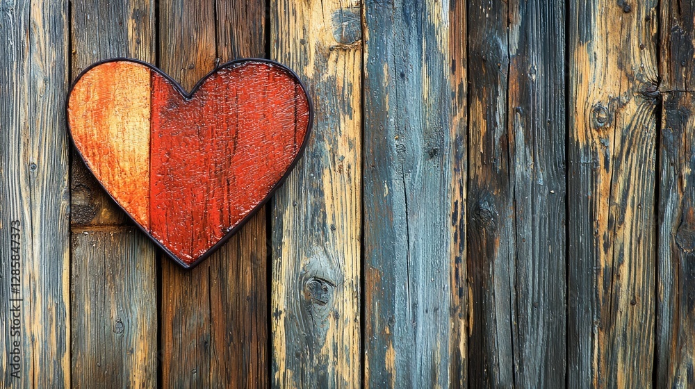 Rustic Wooden Heart on Textured Weathered Planks Background