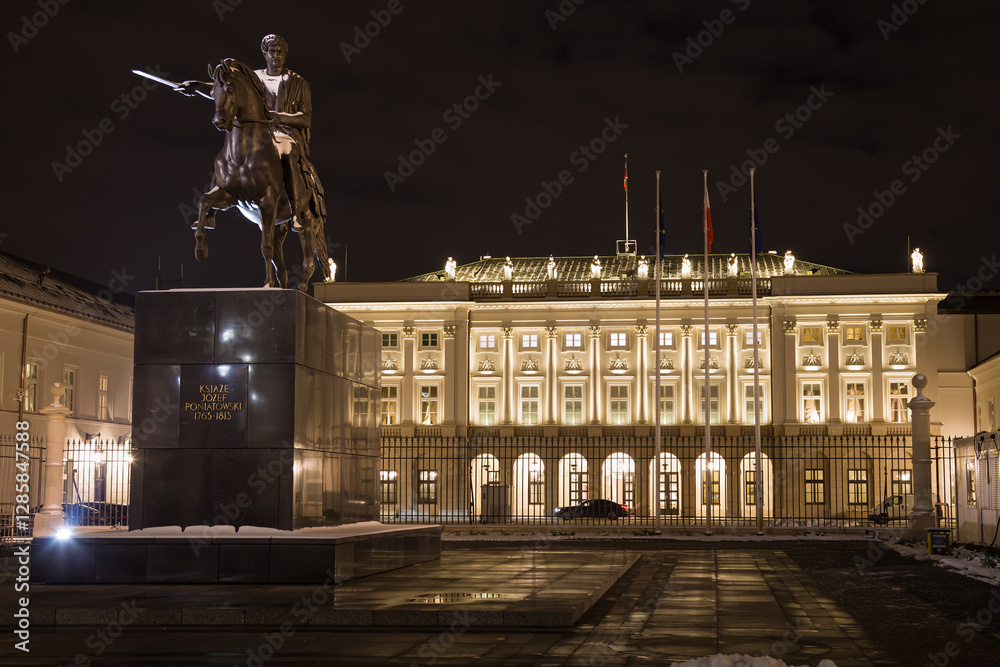 Presidential Palace of Warsaw at Night