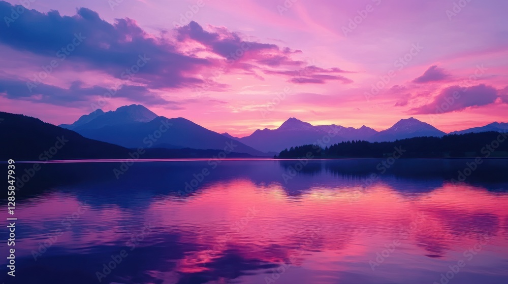 Serene Sunset Over Majestic Mountains Reflected in Tranquil Lake Serene Sunset Over Majestic Mountains Reflected in Tranquil Lake