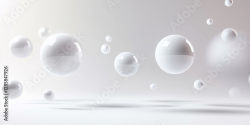 Soft pastel spheres drift gracefully in a minimalist space, creating a soothing ambiance that evokes feelings of tranquility and harmony throughout the environment