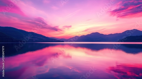Serene Twilight Over Mountain Lake with Reflections and Vivid Colors