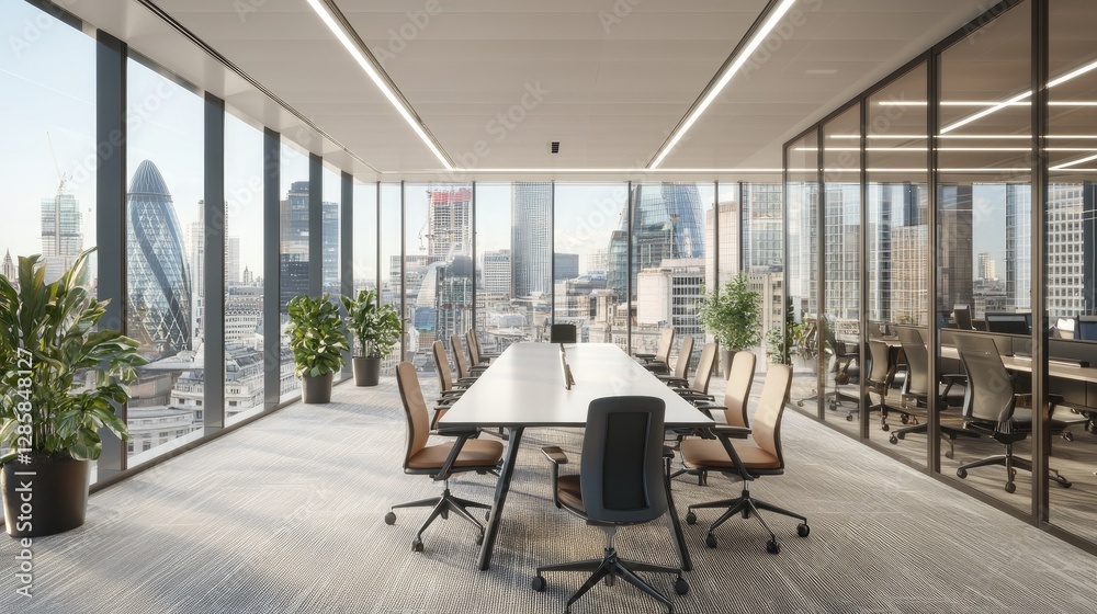 Fototapeta premium Modern Office Conference Room with City View and Natural Lighting