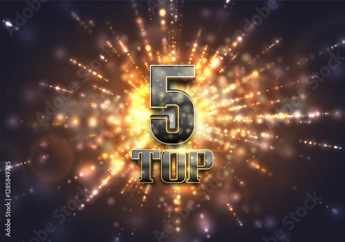 Top 5 award poster. Presentation 5 best on bright background. Vector illustration.