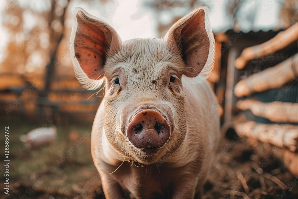 High Definition Image of Shallow Depth of Field Pig Portrait at Pigsty High Definition Image of Shallow Depth of Field Pig Portrait at Pigsty