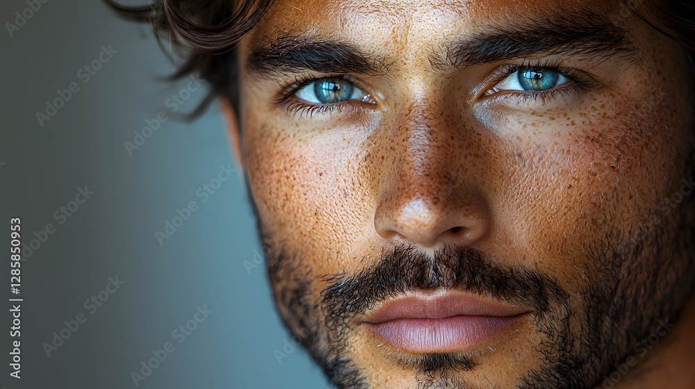 Minimalist High Key Portrait of Smiling Man with Subtle Facial Features Minimalist High Key Portrait of Smiling Man with Subtle Facial Features