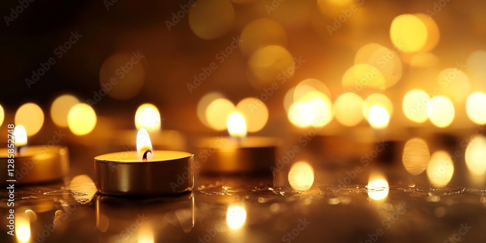 Soft lighting from tea candles enhances tranquility. Soft lighting from tea candles enhances tranquility.