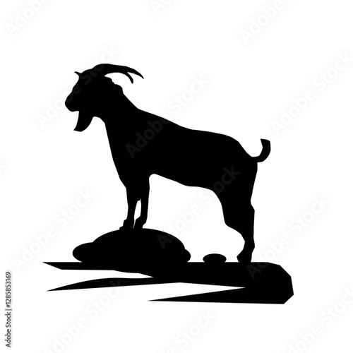 Goat Silhouette on Hill - Black and White Vector Illustration