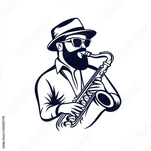 Wallpaper Mural Stylish Musician Playing Saxophone with Hat and Sunglasses in Elegant Illustration Design Torontodigital.ca