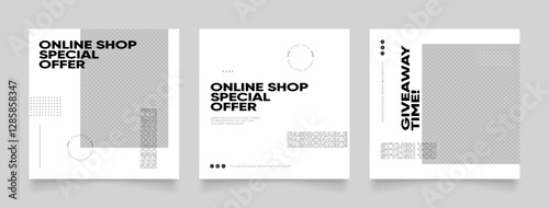 social media template banner blog fashion sale promotion. fully editable instagram and facebook square post frame puzzle organic sale poster. fresh black white element shape vector background