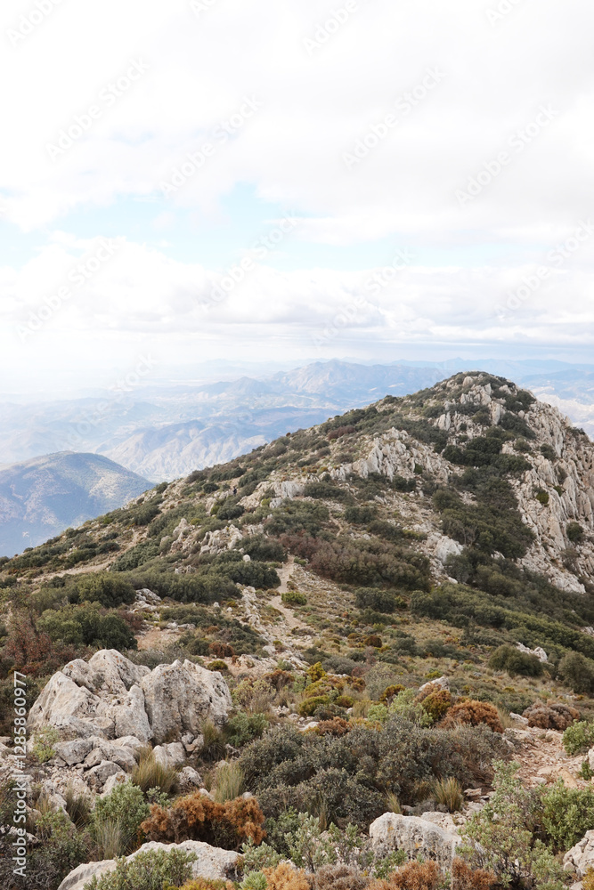 The mountain panorama opening from the hiking path to pick Puig Campana, Finestrat, Benidorm, Spain The mountain panorama opening from the hiking path to pick Puig Campana, Finestrat, Benidorm, Spain