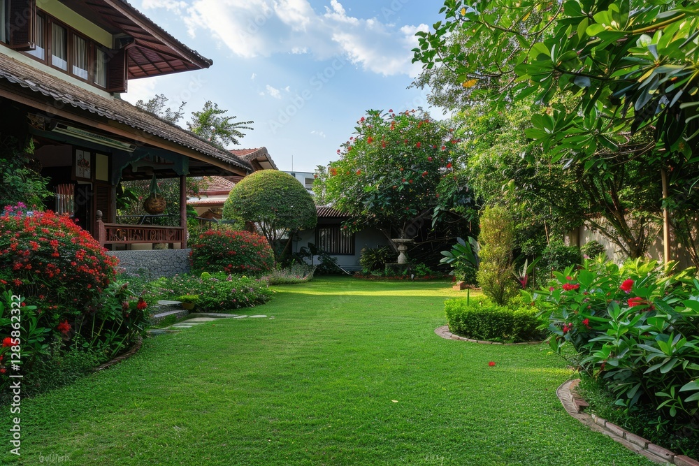 Premium Quality Visual of the Garden of the House is a Beautiful Setting for a Garden Premium Quality Visual of the Garden of the House is a Beautiful Setting for a Garden