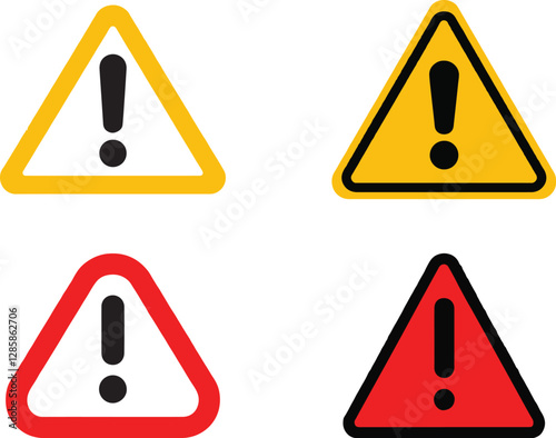 Warning Sign Icon Set – Caution, Hazard, Safety Symbols in Vector Format

