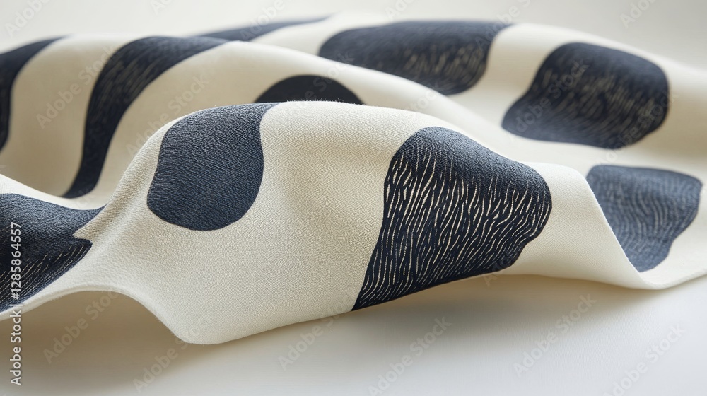 Obraz premium Beige Fabric with Dark Blue Artistic Spots and Curved Folds