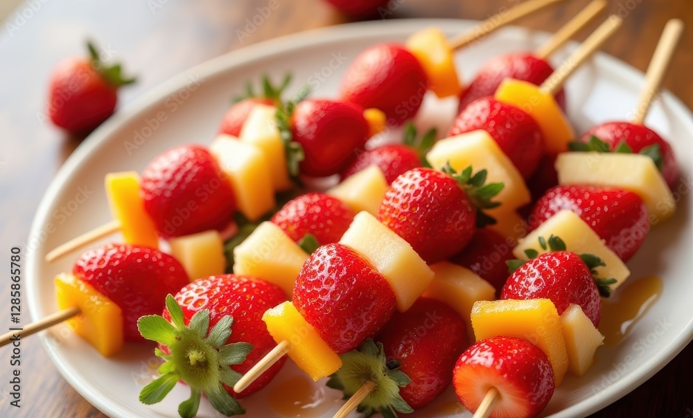 Colorful fruit skewers on a plate