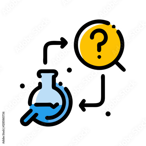 Chemical reaction process with question mark, curiosity in science