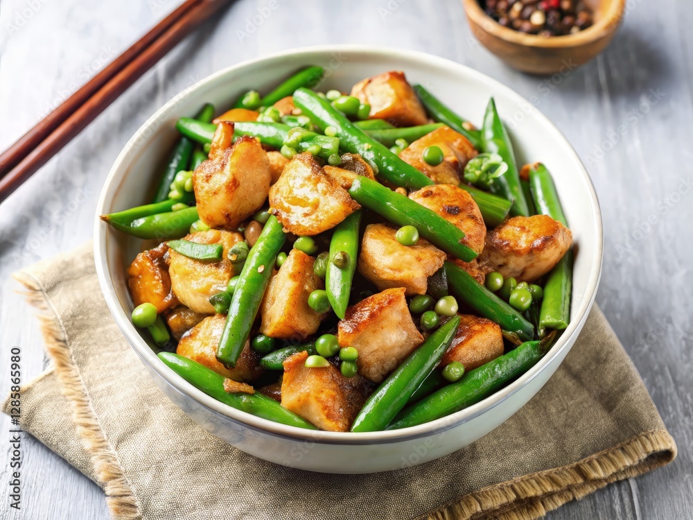 Savor Delicious Chicken Stir Fry With Crisp Green Beans. Generative AI Savor Delicious Chicken Stir Fry With Crisp Green Beans. Generative AI