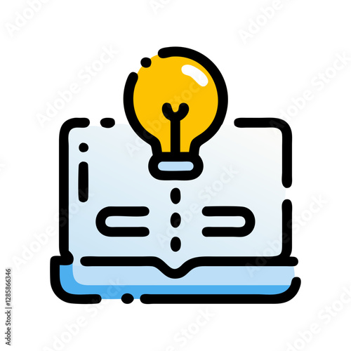 Bright light bulb above open book, symbolizing creativity and ideas