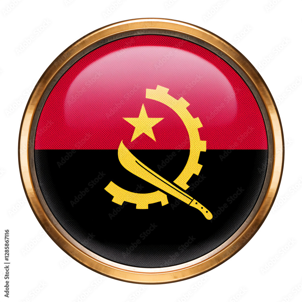 アンゴラの国旗のブローチ。白背景。(Angola flag brooch on white background.)
アンゴラの国旗のブローチ。白背景。(Angola flag brooch on white background.)