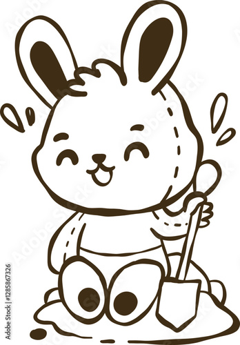 a cute rabbit holding shovel illustration
