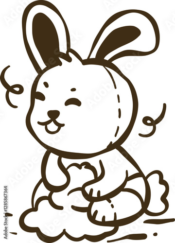 a cute bunny playing with sand illustration