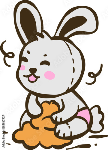 a cute bunny playing with sand illustration