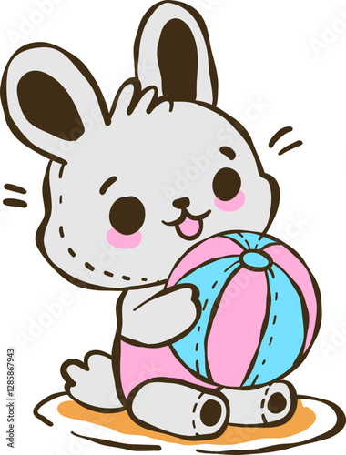 a cute bunny holding ball illustration