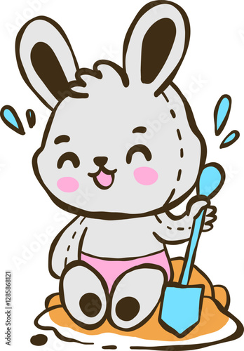 a cute rabbit holding shovel illustration