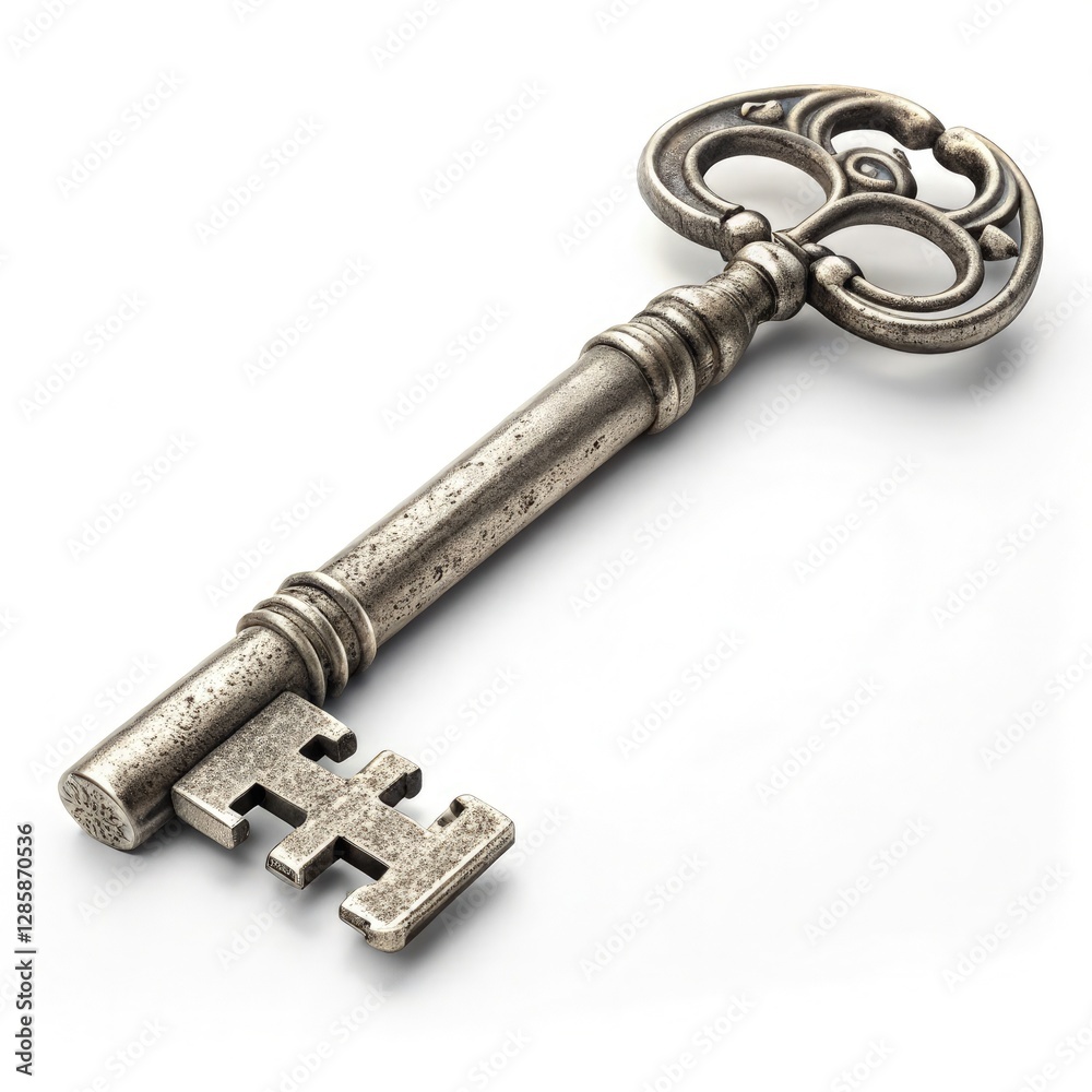 Old Ornate Key Placed on a White Background for Clarity. Generative AI Old Ornate Key Placed on a White Background for Clarity. Generative AI