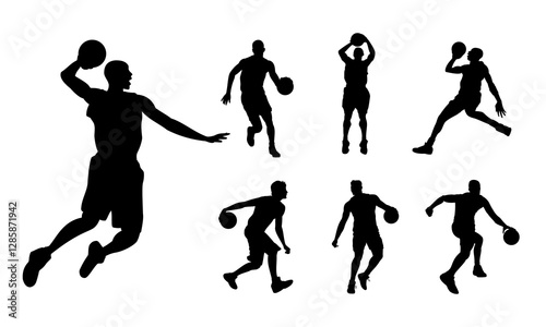 Basketball player silhouette vector illustration. Suitable for design element of basketball competition. Basketball player doing slam dunk
