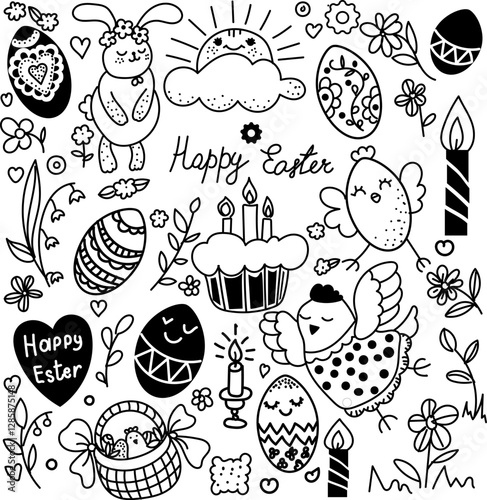 hand drawn vector set of  Easter doodle elements