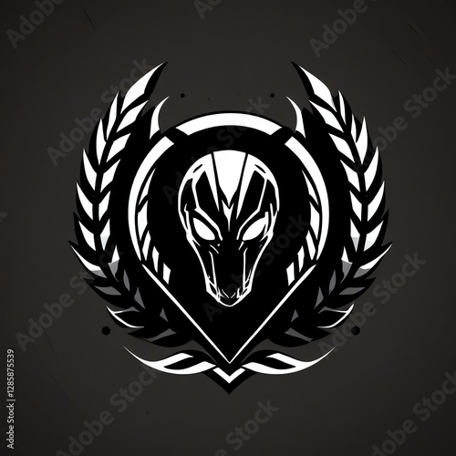 Alien Head Emblem: Monochrome Graphic Design photo