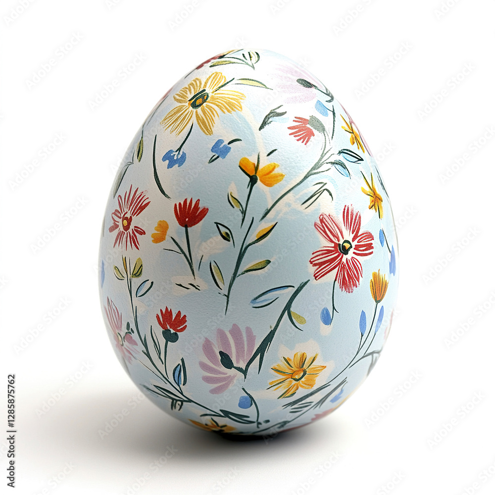 Decorative Easter egg with floral pattern on white background Decorative Easter egg with floral pattern on white background