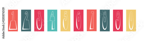 Numbers are multicolored in a retro style. Original geometric font in vintage retro style. Digital font.