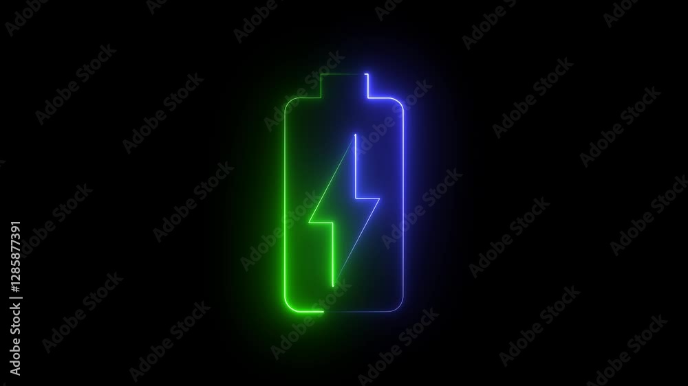 Battery charging animation with a power bolt icon. Glowing Neon Battery With A Bolt Symbol Icon animated on Black Background. Battery charging animation with a power bolt icon. Glowing Neon Battery With A Bolt Symbol Icon animated on Black Background.