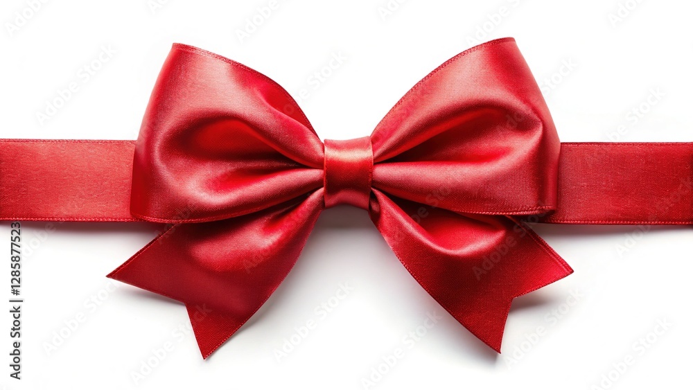 Fototapeta premium A red ribbon bow, elegantly tied, against a clean white background.