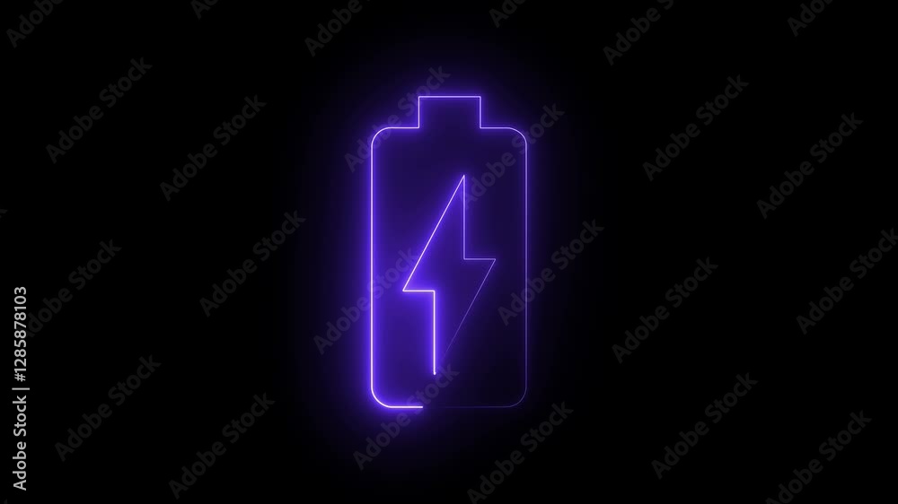 Battery charging animation with a power bolt icon. Glowing Neon Battery With A Bolt Symbol Icon animated on Black Background. Battery charging animation with a power bolt icon. Glowing Neon Battery With A Bolt Symbol Icon animated on Black Background.