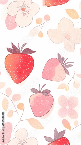 Wallpaper Mural cute pink and white strawberry flowers illustration poster background Torontodigital.ca