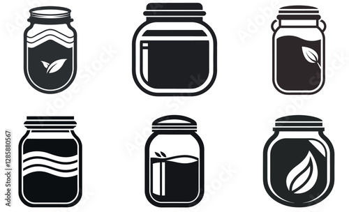 Simple Black and White Illustration of Various Glass Jars